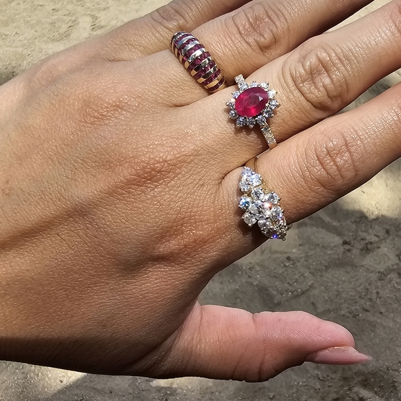 14k Solid Gold Ruby Ring with Diamond Halo - Picture 8 of 9